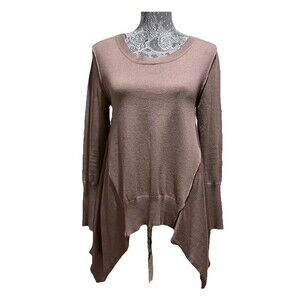 Paper Crane Beige Sweater Tunic Womens XS Asymmetrical Hem Long Sleeve Knit Top